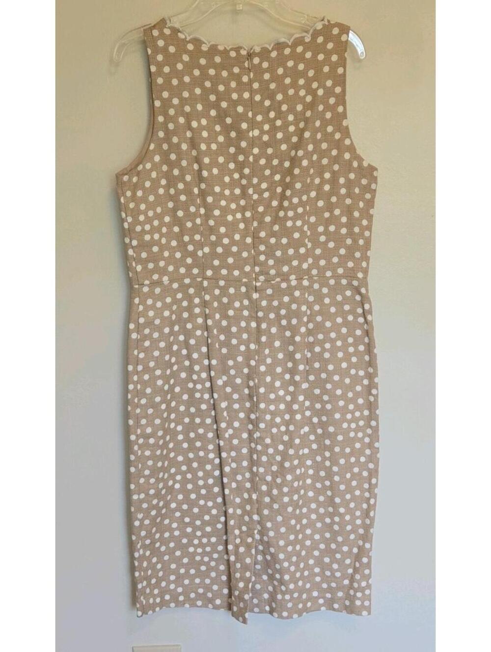 NWOT Ann Taylor Petite 6P Beige White Polka Dot Sheath Dress Scallop Neck Office - Picture 5 of 7
